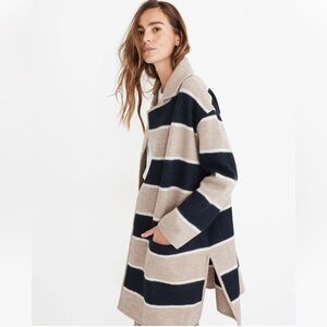 Madewell Navy and Tan Striped Coat
